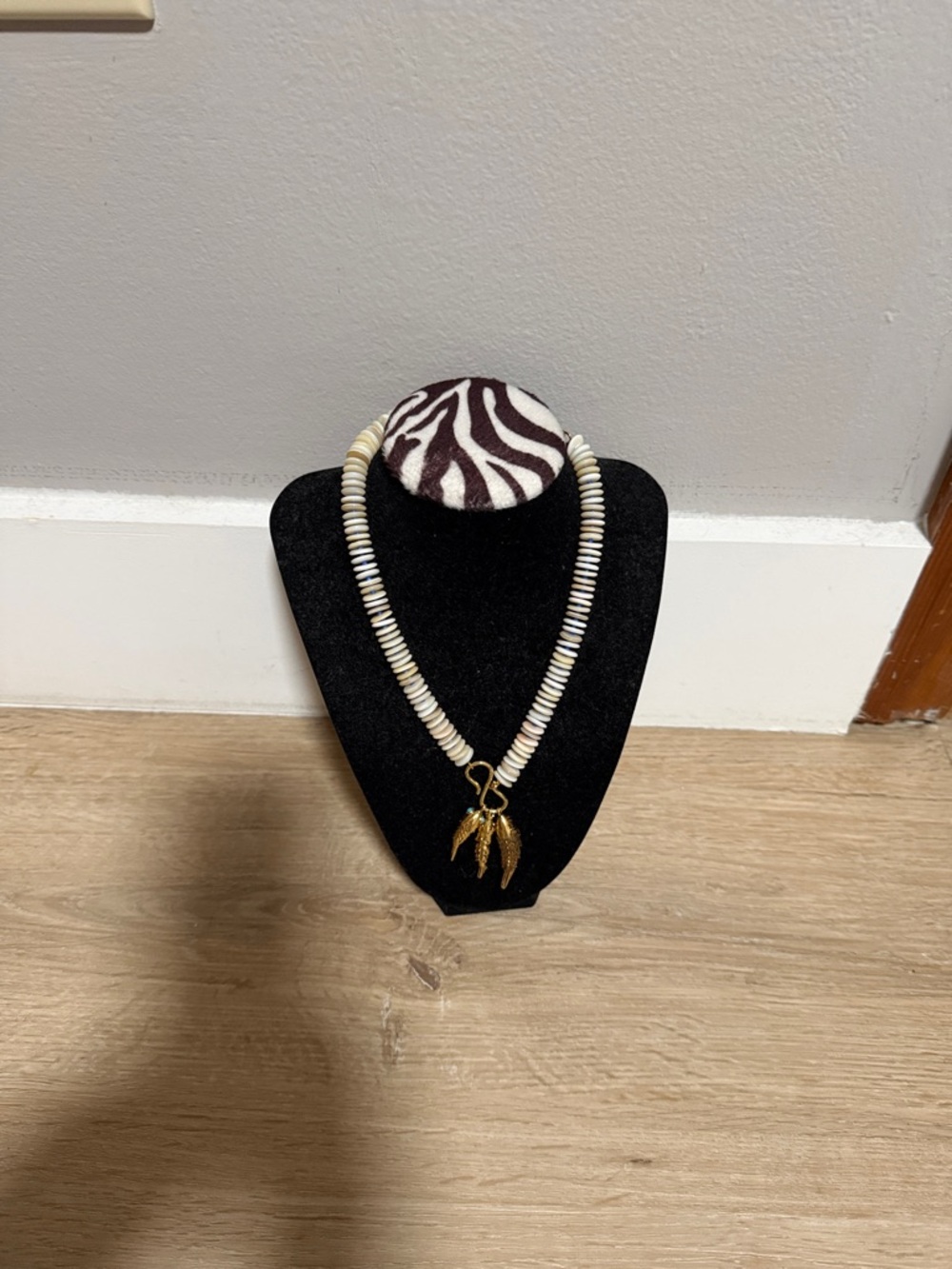 Madewell Cream Beaded antique gold Necklace with 3 gold fish Charms